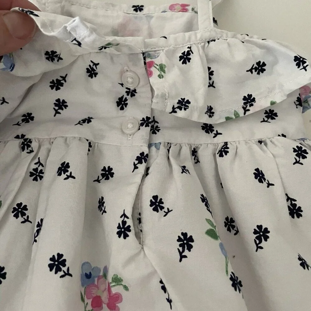 Janie and Jack Baby Girls Dress White with Pink Flowers Size 18 to 24 Months